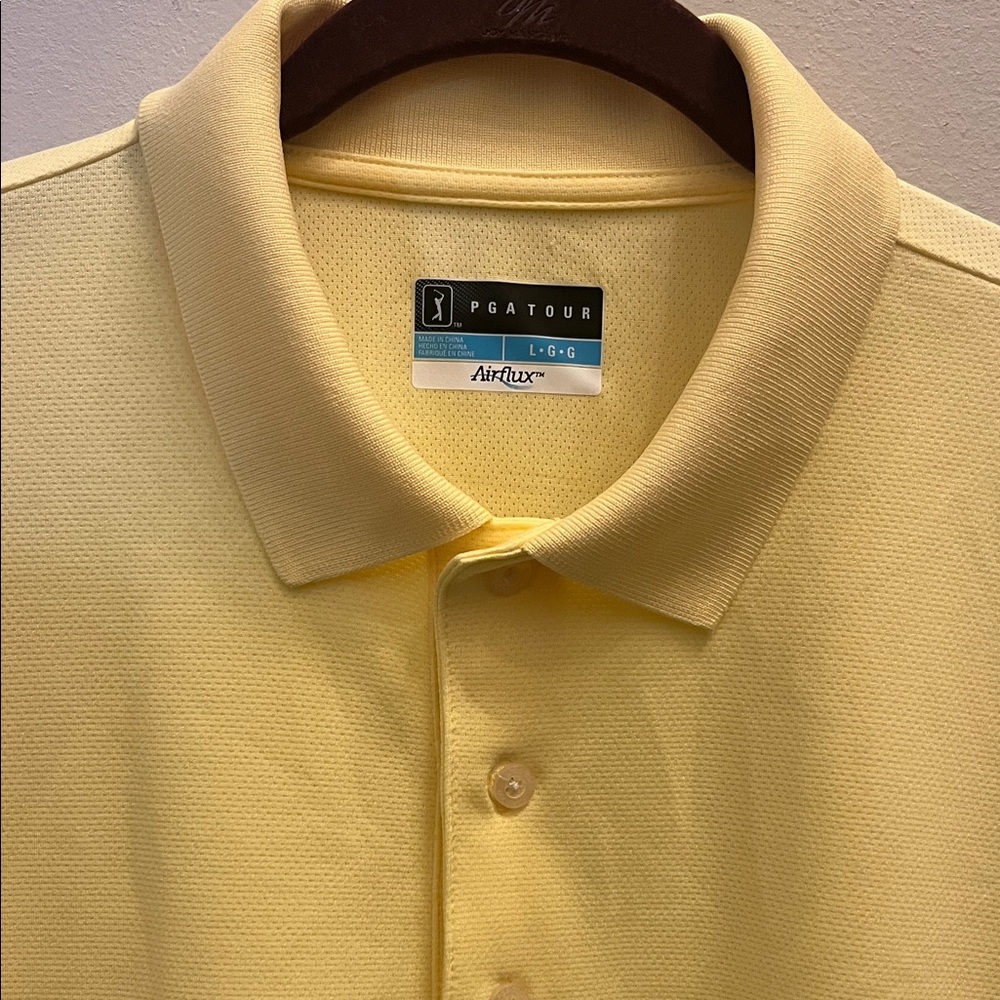 NEW! PGA Tour Men's Light Yellow Polo Shirt UV Protections Golf comfortable